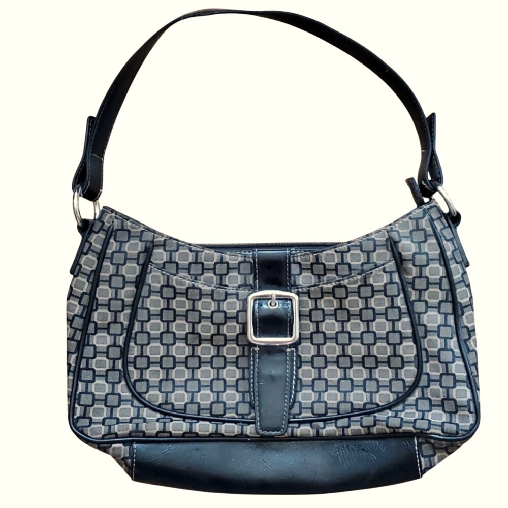 Nine West Small Black and Tan Geometric Patterned Shoulder Purse